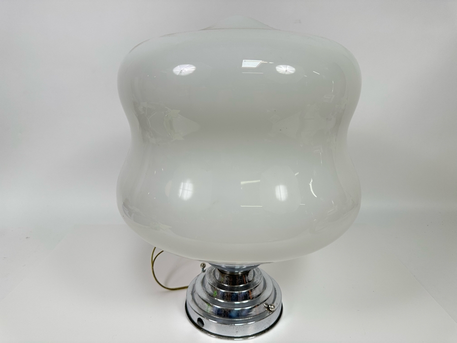 Stunning Vintage Art Deco Glass Shade Chrome Light Fixture 13W X 17H [Photo 2]