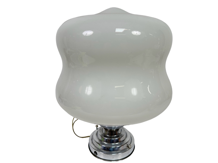 Stunning Vintage Art Deco Glass Shade Chrome Light Fixture 13W X 17H [Photo 1]