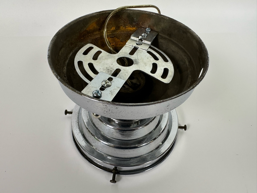 Stunning Vintage Art Deco Glass Shade Chrome Light Fixture 13W X 17H [Photo 6]