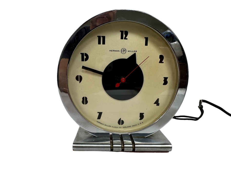 Stunning Art Deco Herman Miller Clock with Brass Trim + Exotic