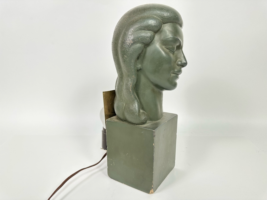 Vintage Art Deco Painted Cast Concrete Bust Sculpture With Back Light, Heavy 4.25W X 6D X 12H [Photo 7]