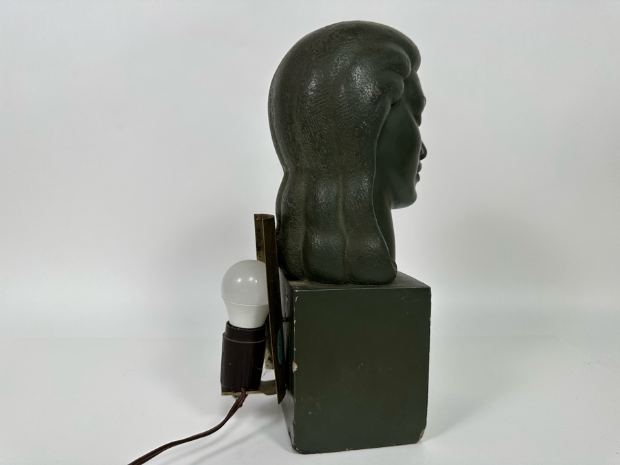Vintage Art Deco Painted Cast Concrete Bust Sculpture With Back Light, Heavy 4.25W X 6D X 12H [Photo 9]
