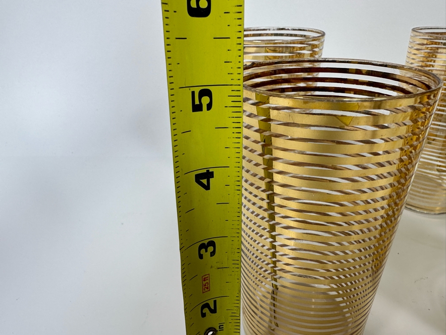 Vintage Gold Line Cocktail Shaker 11H With Four Matching Glasses 5H [Photo 5]