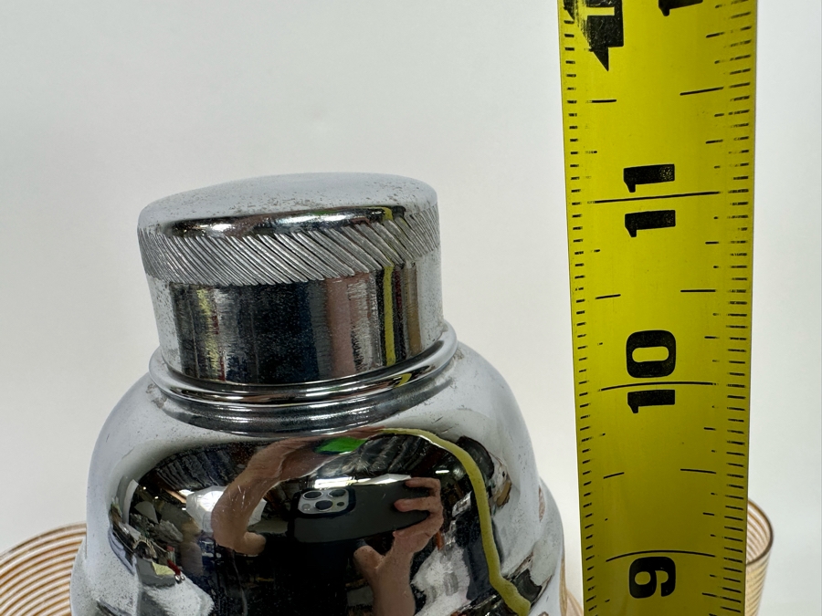 Vintage Gold Line Cocktail Shaker 11H With Four Matching Glasses 5H [Photo 6]