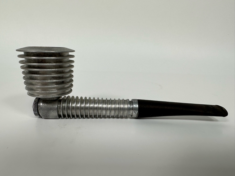 Vintage Dunhill Lucite Pipe Holder 4.25W X 3D X 1.75H With Pair Of Art Deco Machine Age Aluminum Smoking Pipes Brial [Photo 9]