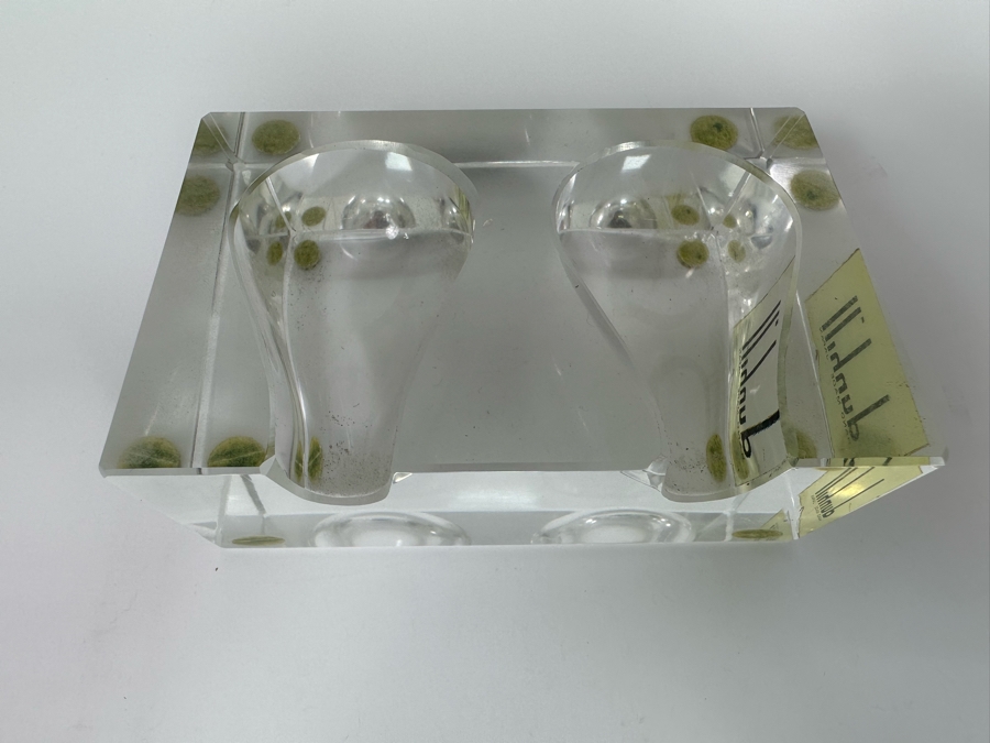 Vintage Dunhill Lucite Pipe Holder 4.25W X 3D X 1.75H With Pair Of Art Deco Machine Age Aluminum Smoking Pipes Brial [Photo 22]