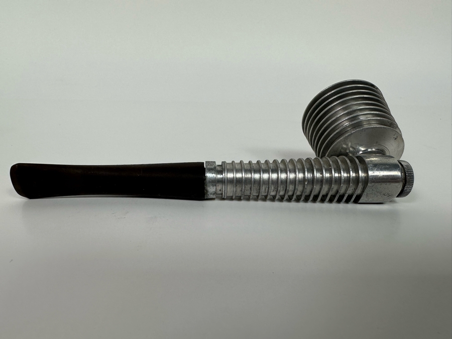 Vintage Dunhill Lucite Pipe Holder 4.25W X 3D X 1.75H With Pair Of Art Deco Machine Age Aluminum Smoking Pipes Brial [Photo 13]