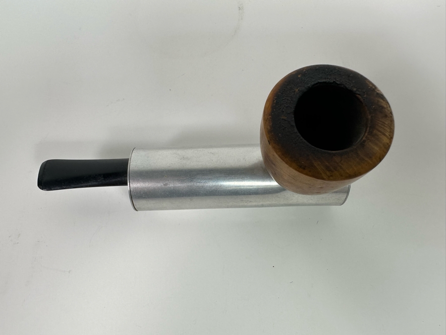 Vintage Dunhill Lucite Pipe Holder 4.25W X 3D X 1.75H With Pair Of Art Deco Machine Age Aluminum Smoking Pipes Brial [Photo 16]