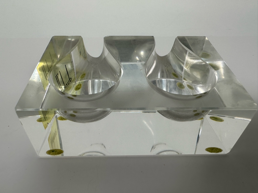 Vintage Dunhill Lucite Pipe Holder 4.25W X 3D X 1.75H With Pair Of Art Deco Machine Age Aluminum Smoking Pipes Brial [Photo 23]