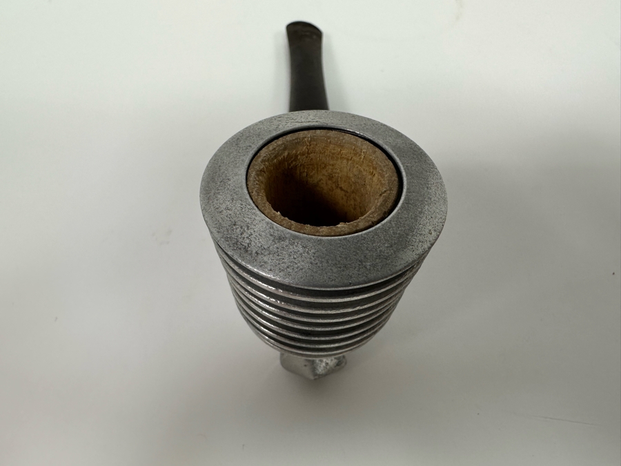 Vintage Dunhill Lucite Pipe Holder 4.25W X 3D X 1.75H With Pair Of Art Deco Machine Age Aluminum Smoking Pipes Brial [Photo 12]