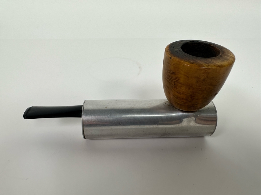 Vintage Dunhill Lucite Pipe Holder 4.25W X 3D X 1.75H With Pair Of Art Deco Machine Age Aluminum Smoking Pipes Brial [Photo 15]