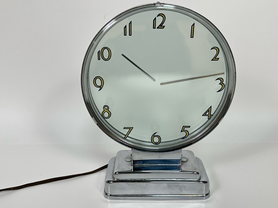 Vintage Art Deco Chrome Mystery Clock With Transparent Floating Hands By Etalage Reclame Corp Working Rare 7.25W X 2.5D X 9.5H [Photo 2]
