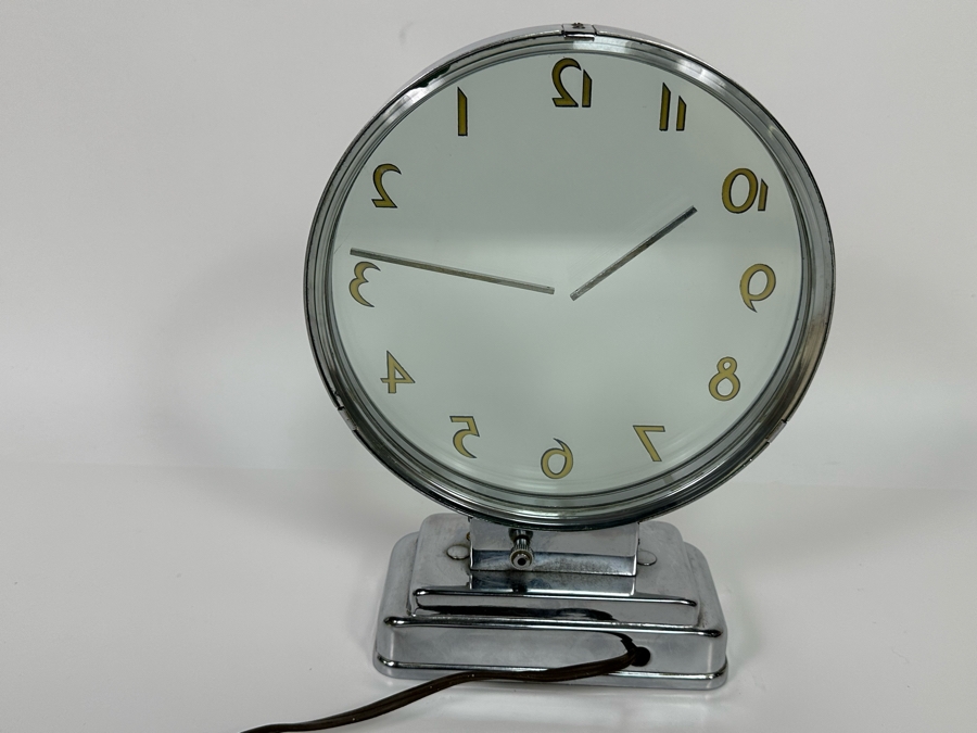 Vintage Art Deco Chrome Mystery Clock With Transparent Floating Hands By Etalage Reclame Corp Working Rare 7.25W X 2.5D X 9.5H [Photo 9]