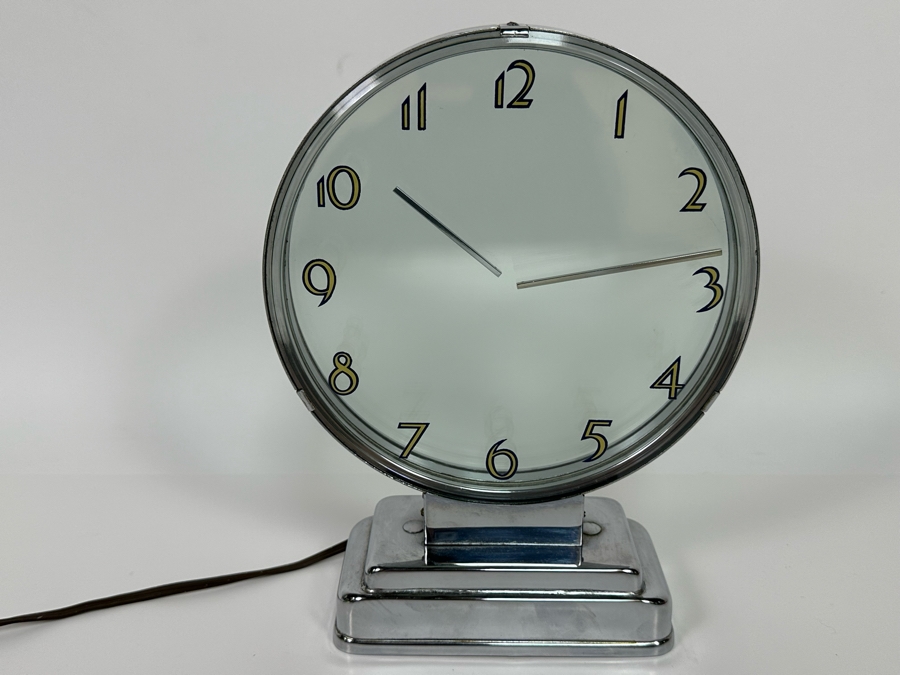 Vintage Art Deco Chrome Mystery Clock With Transparent Floating Hands By Etalage Reclame Corp Working Rare 7.25W X 2.5D X 9.5H [Photo 4]