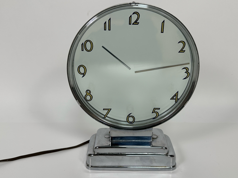 Vintage Art Deco Chrome Mystery Clock With Transparent Floating Hands By Etalage Reclame Corp Working Rare 7.25W X 2.5D X 9.5H [Photo 3]