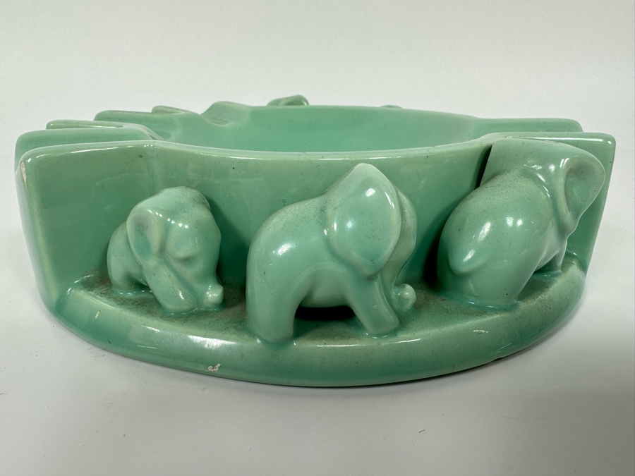 Vintage Royal Haeger USA Pottery Elephants Ashtray R566 7.5W X 1.75H Difficult To Find [Photo 4]