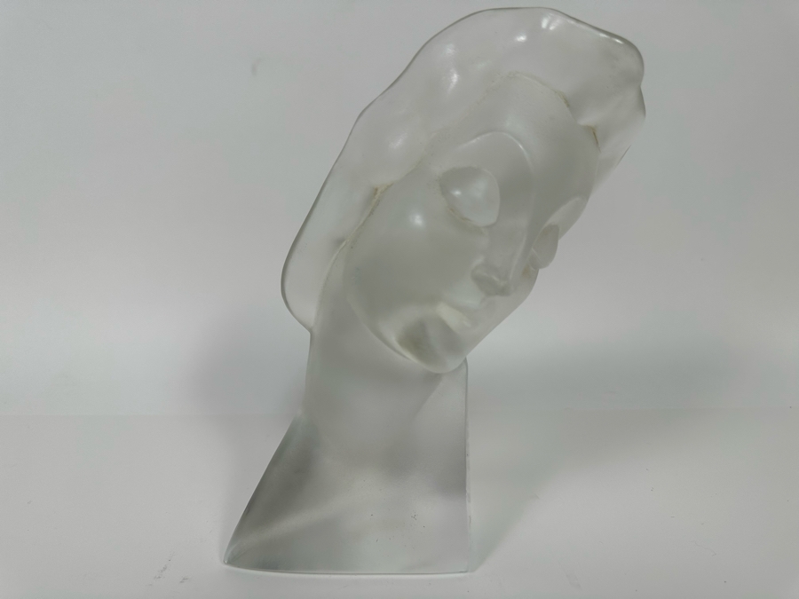 Vintage Art Deco Hoffman Frosted Bohemia Czechoslovakian Glass Female Bust Sculpture Signed Ingrid Made By Heinrich Hoffmann And Curt Schlevogt 6W X 3D X 8.5H [Photo 2]