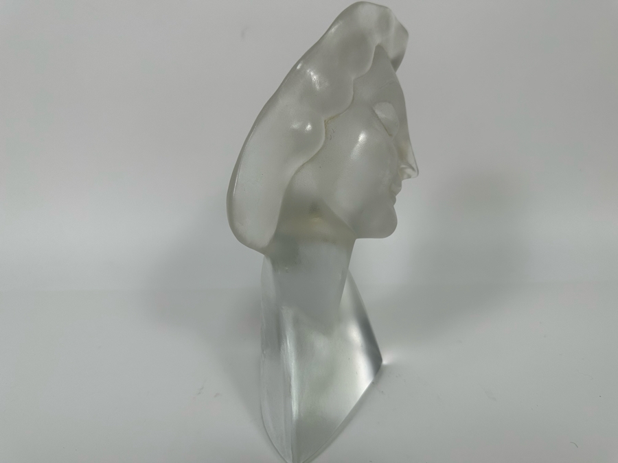 Vintage Art Deco Hoffman Frosted Bohemia Czechoslovakian Glass Female Bust Sculpture Signed Ingrid Made By Heinrich Hoffmann And Curt Schlevogt 6W X 3D X 8.5H [Photo 9]