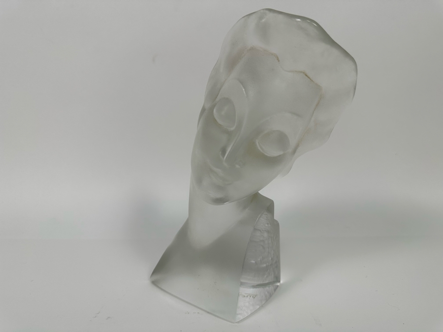 Vintage Art Deco Hoffman Frosted Bohemia Czechoslovakian Glass Female Bust Sculpture Signed Ingrid Made By Heinrich Hoffmann And Curt Schlevogt 6W X 3D X 8.5H [Photo 4]