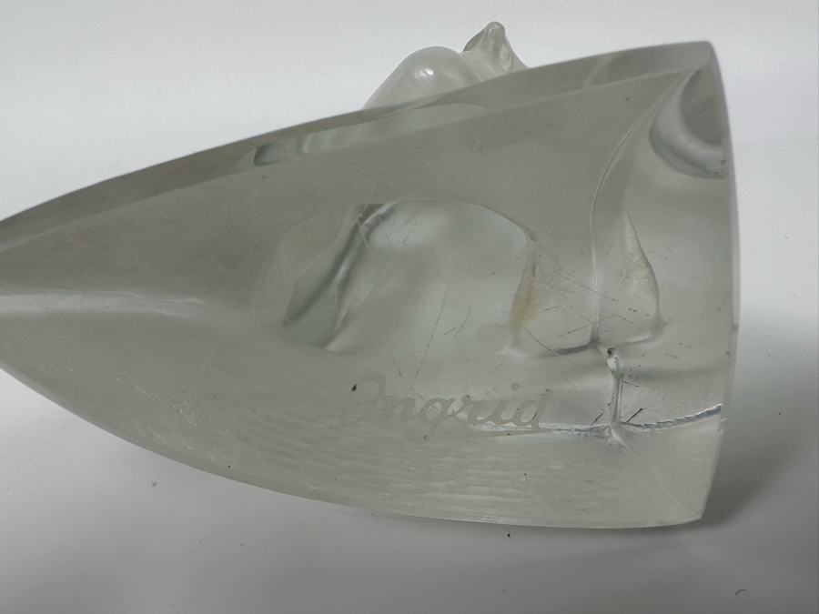 Vintage Art Deco Hoffman Frosted Bohemia Czechoslovakian Glass Female Bust Sculpture Signed Ingrid Made By Heinrich Hoffmann And Curt Schlevogt 6W X 3D X 8.5H [Photo 10]