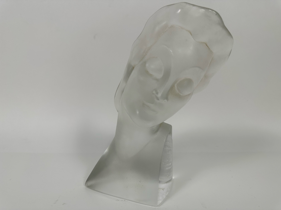 Vintage Art Deco Hoffman Frosted Bohemia Czechoslovakian Glass Female Bust Sculpture Signed Ingrid Made By Heinrich Hoffmann And Curt Schlevogt 6W X 3D X 8.5H [Photo 5]