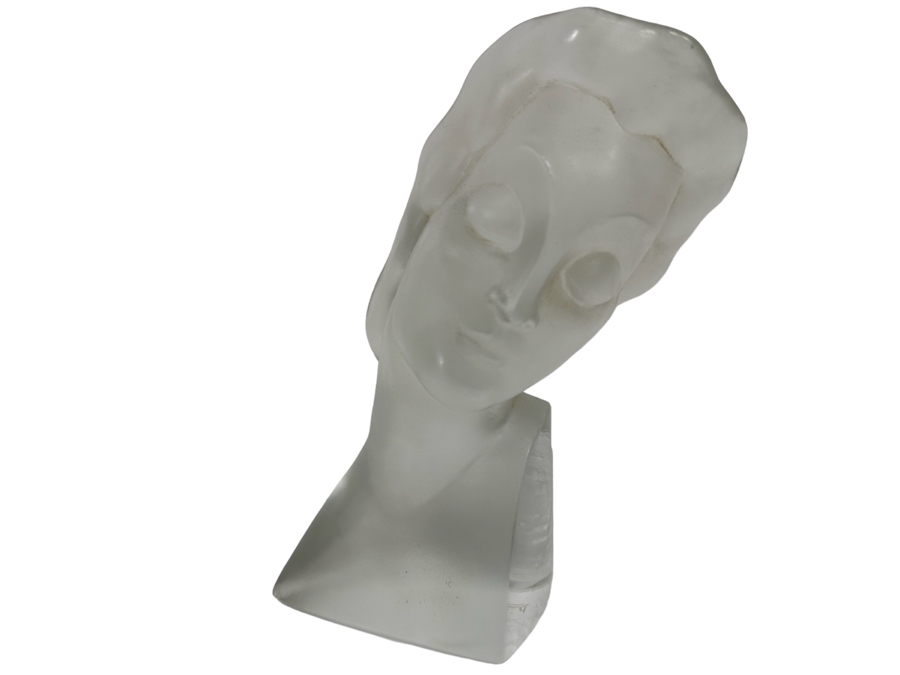 Vintage Art Deco Hoffman Frosted Bohemia Czechoslovakian Glass Female Bust Sculpture Signed Ingrid Made By Heinrich Hoffmann And Curt Schlevogt 6W X 3D X 8.5H [Photo 1]