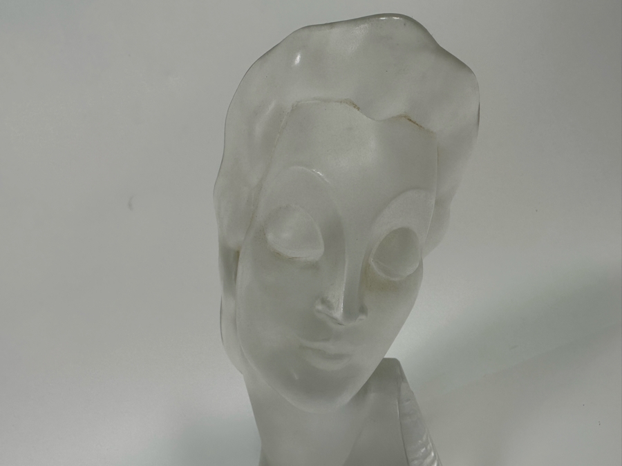Vintage Art Deco Hoffman Frosted Bohemia Czechoslovakian Glass Female Bust Sculpture Signed Ingrid Made By Heinrich Hoffmann And Curt Schlevogt 6W X 3D X 8.5H [Photo 6]