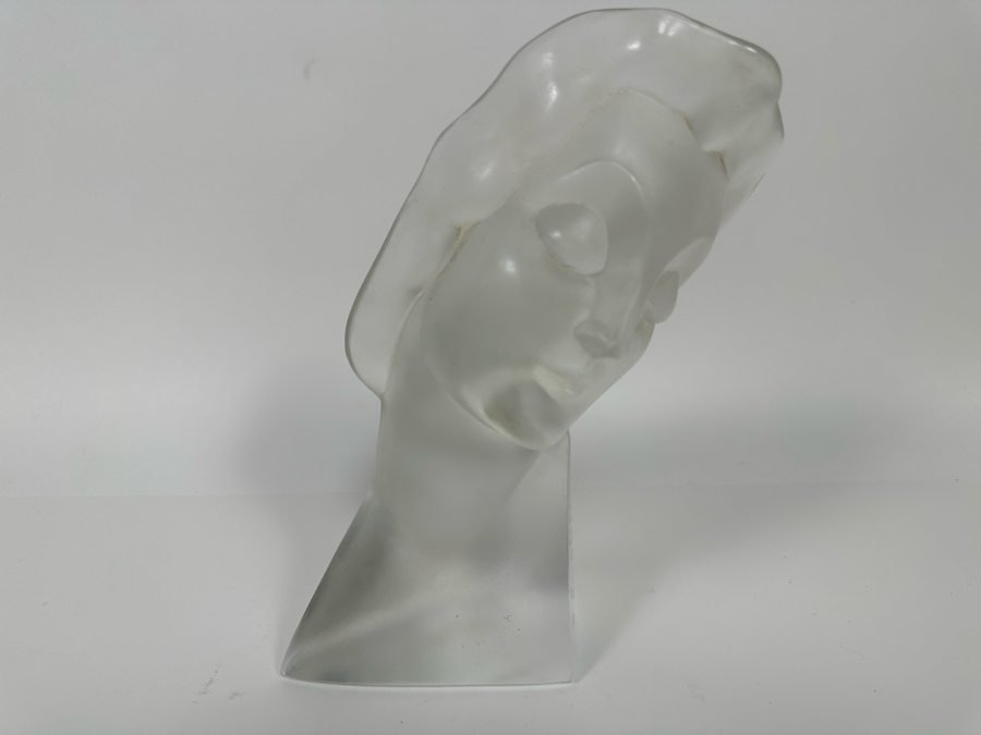 Vintage Art Deco Hoffman Frosted Bohemia Czechoslovakian Glass Female Bust Sculpture Signed Ingrid Made By Heinrich Hoffmann And Curt Schlevogt 6W X 3D X 8.5H [Photo 3]