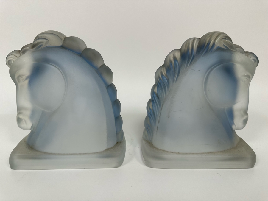 Pair Of Vintage Frosted Glass Horse Head Bookends 5W X 3D X 5.5H [Photo 6]
