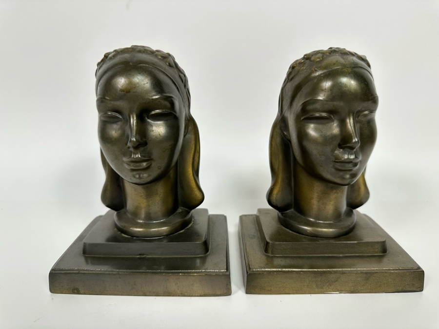 Vintage Art Deco Frankart Inc USA Lady Bust Head Sculptural Bookends Arthur Von Frankenburg 4.5W X 3.5D X 6H [Photo 6]