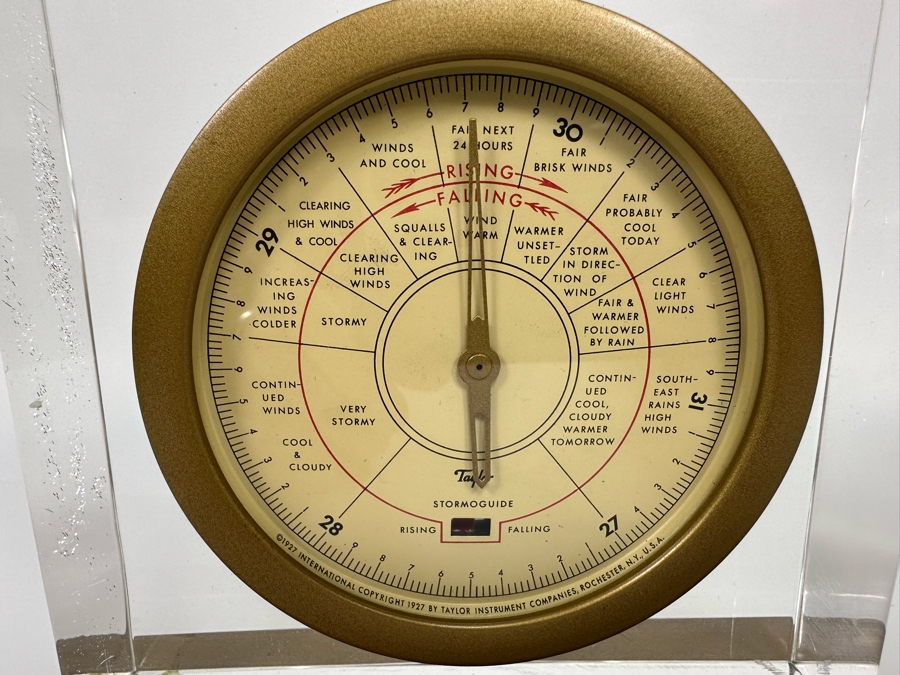 Vintage 1927 Art Deco Lucite Stormoguide Barometer Weather Station By Taylor Instruments Companies Rochester NY 7W X 3.5D X 6H [Photo 4]