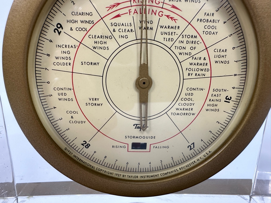 Vintage 1927 Art Deco Lucite Stormoguide Barometer Weather Station By Taylor Instruments Companies Rochester NY 7W X 3.5D X 6H [Photo 6]