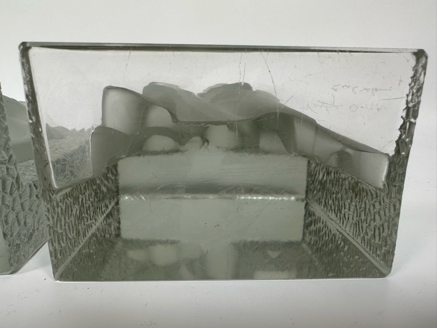 Vintage Art Deco Signed Carl Schmitz Verlys Frosted Glass Girl With Deer Bookends 5W X 3D X 6.5H [Photo 16]