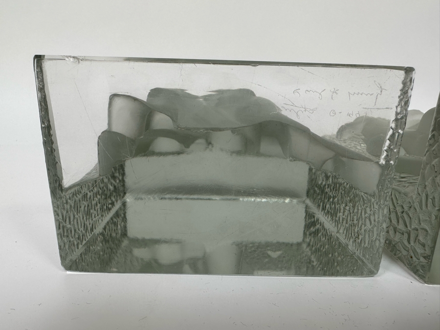 Vintage Art Deco Signed Carl Schmitz Verlys Frosted Glass Girl With Deer Bookends 5W X 3D X 6.5H [Photo 15]