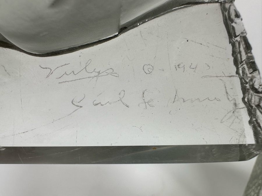 Vintage Art Deco Signed Carl Schmitz Verlys Frosted Glass Girl With Deer Bookends 5W X 3D X 6.5H [Photo 26]