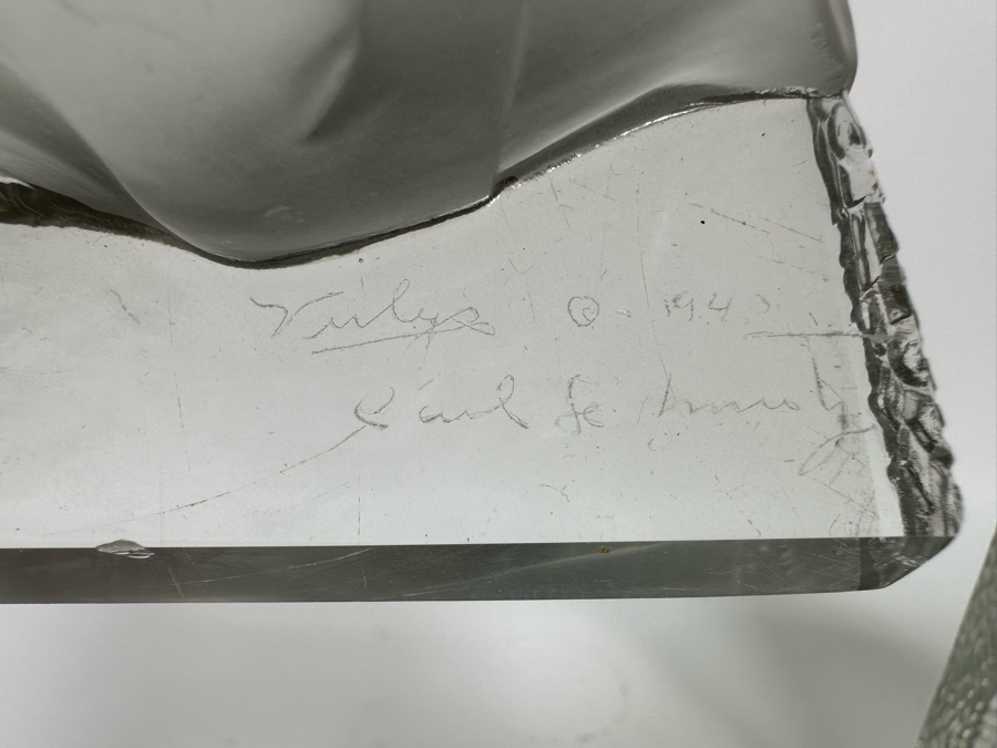 Vintage Art Deco Signed Carl Schmitz Verlys Frosted Glass Girl With Deer Bookends 5W X 3D X 6.5H [Photo 25]