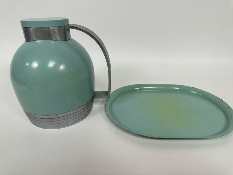 Henry Dreyfuss For Thermous Vintage Machine Age Art Deco Decanter 7W X 7.5H With Oval Tray 10.25 X 7.25 1930s [Photo 9]