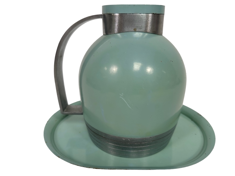 Henry Dreyfuss For Thermous Vintage Machine Age Art Deco Decanter 7W X 7.5H With Oval Tray 10.25 X 7.25 1930s
