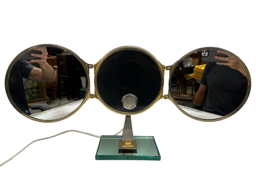 Vintage Art Deco Vanity Make Up Mirror Folding With Light And Electrical Receptacle By Mirophar BROT Paris France 10.5W X 6D X 15H [Photo 2]