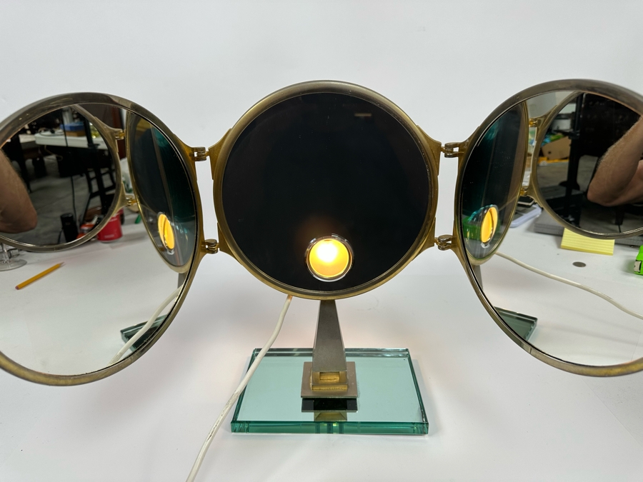 Vintage Art Deco Vanity Make Up Mirror Folding With Light And Electrical Receptacle By Mirophar BROT Paris France 10.5W X 6D X 15H [Photo 8]