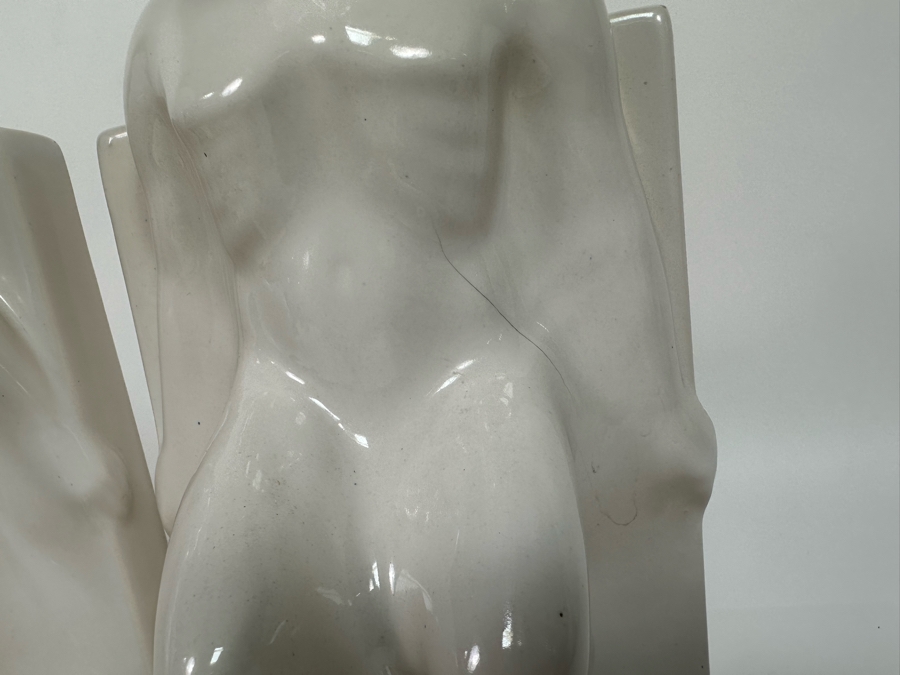 Vintage Art Deco Godefridus Boonekamp For Plateelbakkerij Schoonhoven White Glazed Ceramic Bookends 16W X 5.5D X 10.5H [Photo 9]