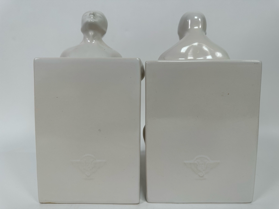 Vintage Art Deco Godefridus Boonekamp For Plateelbakkerij Schoonhoven White Glazed Ceramic Bookends 16W X 5.5D X 10.5H [Photo 11]