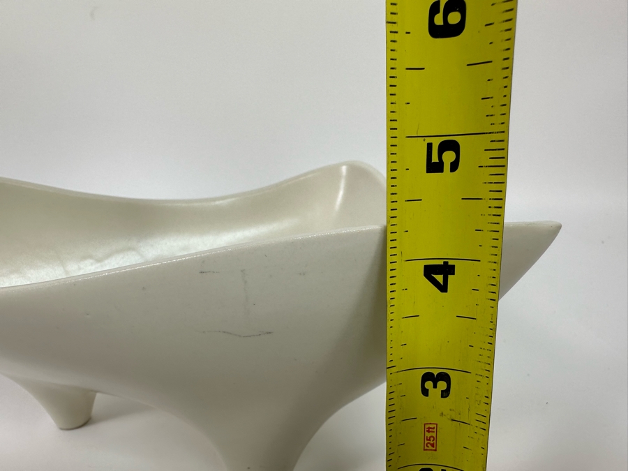 Vintage Mid-Century Modern Stanford Sebring O USA White Pottery Freeform Footed Bowl 10.5W X 6.5D X 4.5H [Photo 16]