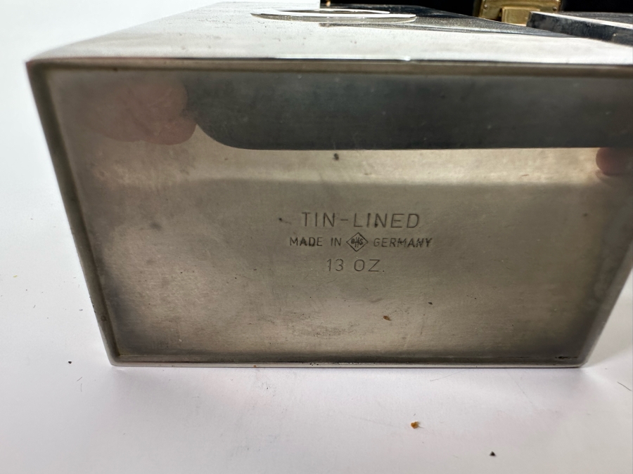 Pair Of Vintage Tin-Lined Stainless Steel Flasks With Case 6.75W X 7D X 2H Made In Germany  [Photo 7]