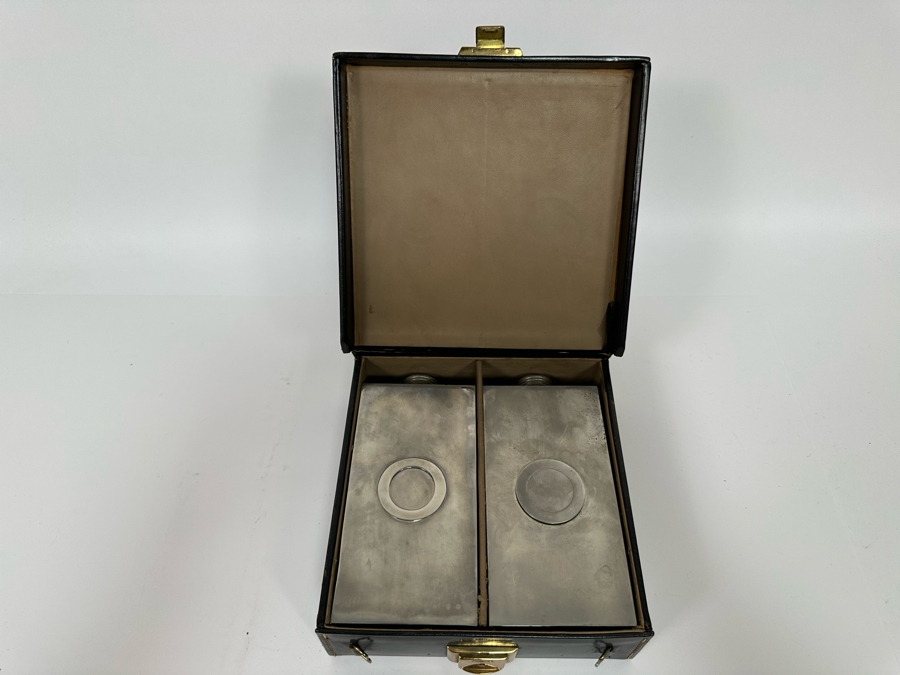 Pair Of Vintage Tin-Lined Stainless Steel Flasks With Case 6.75W X 7D X 2H Made In Germany  [Photo 9]