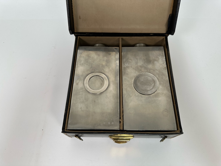 Pair Of Vintage Tin-Lined Stainless Steel Flasks With Case 6.75W X 7D X 2H Made In Germany  [Photo 10]