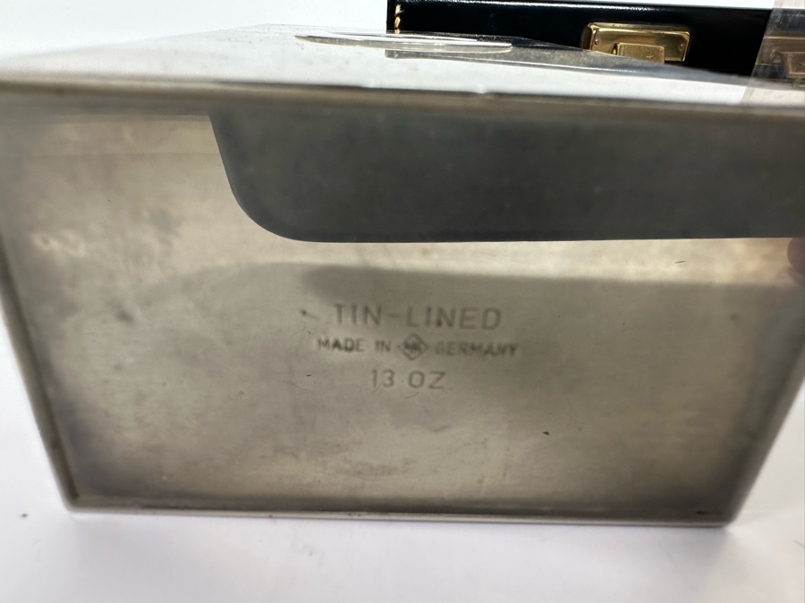 Pair Of Vintage Tin-Lined Stainless Steel Flasks With Case 6.75W X 7D X 2H Made In Germany  [Photo 6]