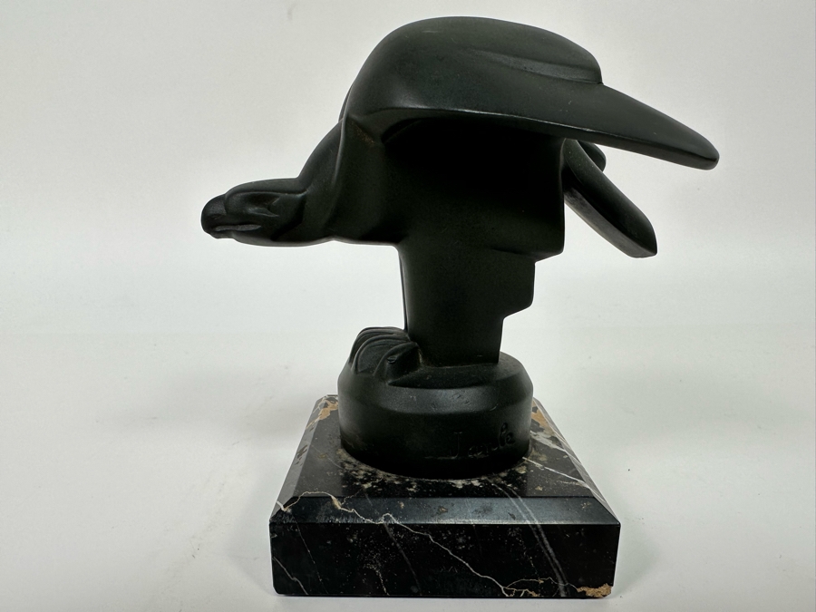 Vintage Art Deco Signed Janle Max Le Verrier Metal Mascot Eagle Sculpture Bookend On Marble Base 5W X 3D X 5H [Photo 4]