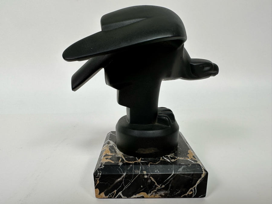 Vintage Art Deco Signed Janle Max Le Verrier Metal Mascot Eagle Sculpture Bookend On Marble Base 5W X 3D X 5H [Photo 8]