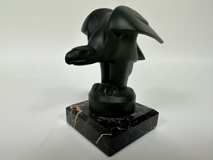 Vintage Art Deco Signed Janle Max Le Verrier Metal Mascot Eagle Sculpture Bookend On Marble Base 5W X 3D X 5H [Photo 6]
